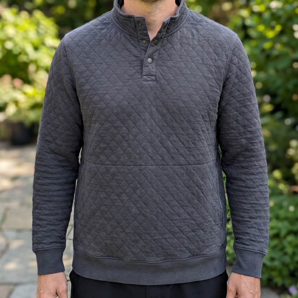Duluth Trading Co Mens Quilted Snap Mock Neck Pullover Sweatshirt Gray 2XL